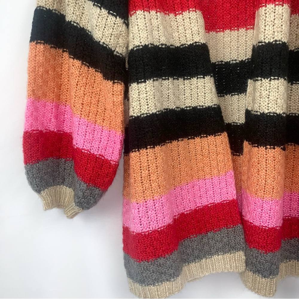 Talulah Colorful Stripe Chunky Knit Cardigan Balloon Sleeve - Picture 5 of 10